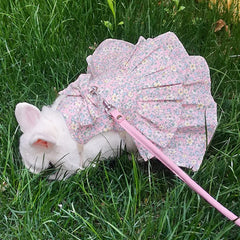 Rabbit Harness Vest Leash Set - Floral Skirt Clothes for Small Animals