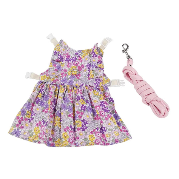 Rabbit Harness Vest Leash Set - Floral Skirt Clothes for Small Animals