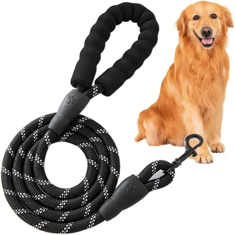 Pet Dog Leash with Padded Handle & Reflective Rope for Night Walking
