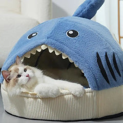 Cute Shark Cat Nest Warm Comfortable Cartoon Shark Pet Cave Bed for Winter
