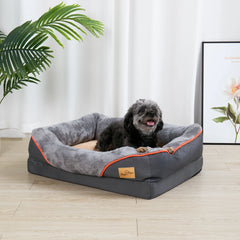 L-3XL Dog Bed Orthopedic Foam Pet Bed with Bolster & Removable Cover