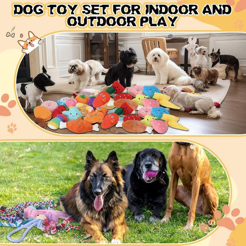 Syhood 60 Pcs Squeaky Dog Toys Bulk - Plush & Rope Chew Toys for Small Puppies