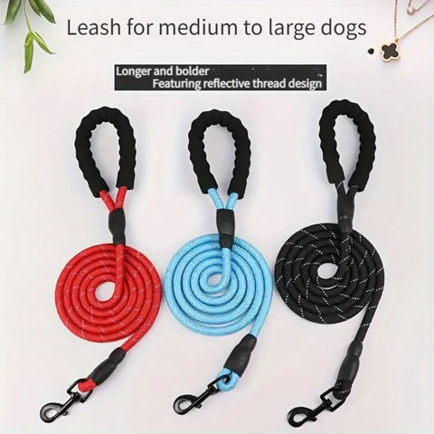 Pet Dog Leash with Padded Handle & Reflective Rope for Night Walking