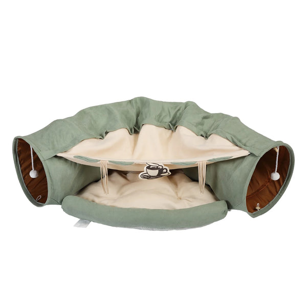 Cat's Telescopic Tunnel Cushioned Bed with Teasing Balls & Zipper Connection