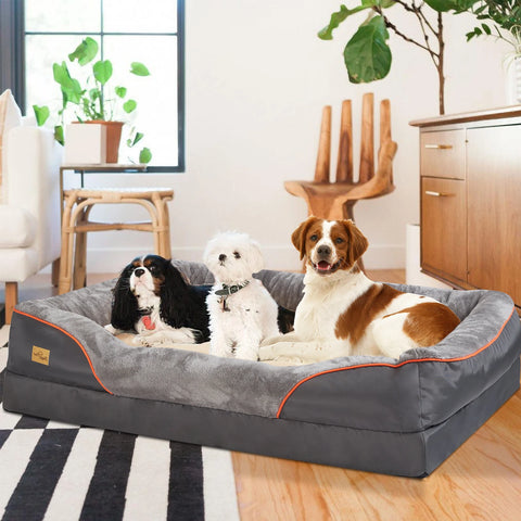 L-3XL Dog Bed Orthopedic Foam Pet Bed with Bolster & Removable Cover