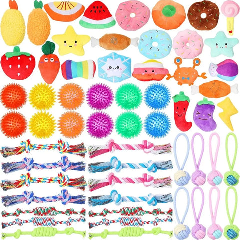 Syhood 60 Pcs Squeaky Dog Toys Bulk - Plush & Rope Chew Toys for Small Puppies