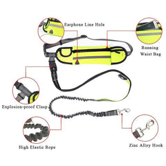 Hands-Free Dog Leash with Zipper Pouch & Reflective Bungee for Medium to Large Dogs