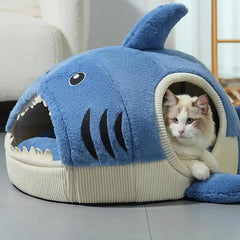 Cute Shark Cat Nest Warm Comfortable Cartoon Shark Pet Cave Bed for Winter