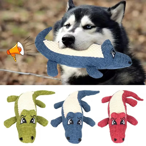 Interactive Cartoon Alligator Shape Dog Chew Toy – Plush Sound Toy for Teeth Grinding & Training