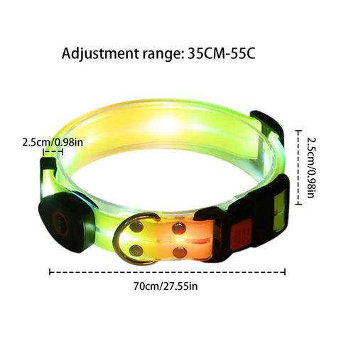LED Light Up Dog Collar - Adjustable Glowing Reflective Pet Collar with 3 Modes
